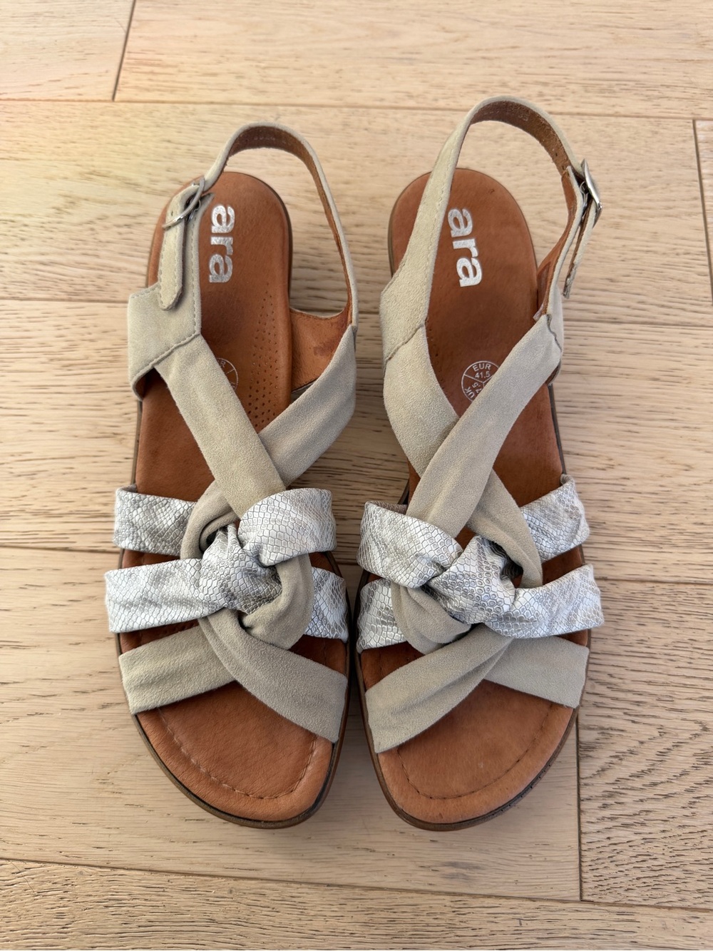 ARA Leather Sandals Slingback 2" Heel Criss Cross Snakeskin Coastal Resortwear